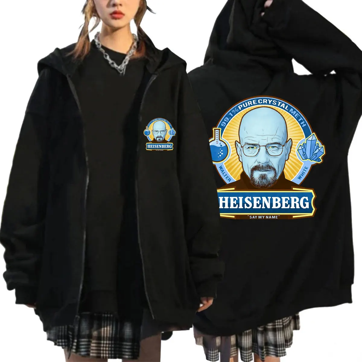 

Мужская толстовка Heisenberg Breaking Bad с графическим принтом на молнии, винтажная готическая классическая толстовка, оверсайз флисовая куртка, уличная одежда