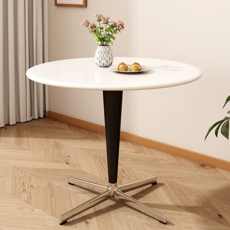 Mousse cream wind round dining table household solid wood simple small apartment negotiation cafe