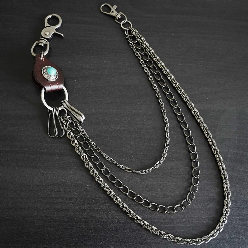 55Cm Men's Waist Key Chain Retro Skull Metal Hip Hop Gothic Punk Skull Pants Jeans Bike Ride Wallet Key Ring