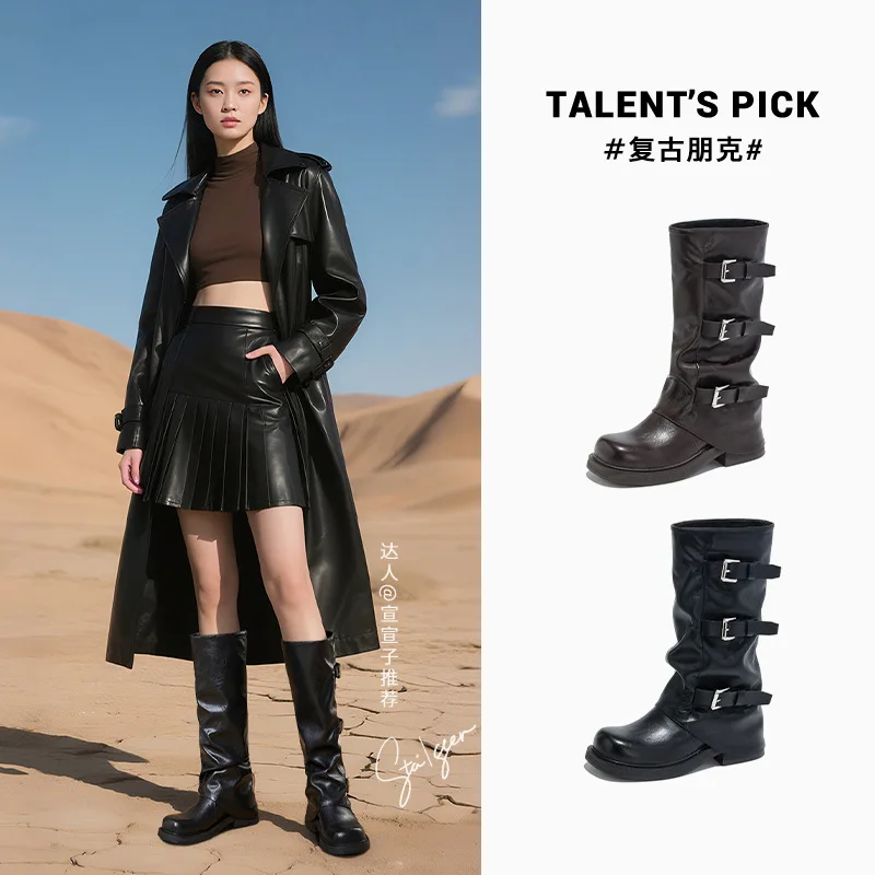 

Long boots 2025 autumn boots Western cowboy boots British style pile boots versatile knight boots for women