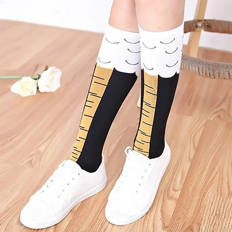 Chicken Paws Feet Socks Women Long Socks Leg Warmers Funny Cartoon Cotton Chicken Leg Claw 3D Print Over Knee Socks Stockings