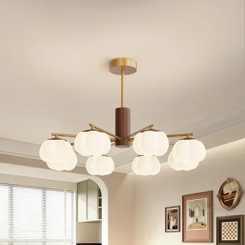 GHJUYIOL Mid ancient style chandelier, living room light, cream style cotton retro restaurant light, eye protection light