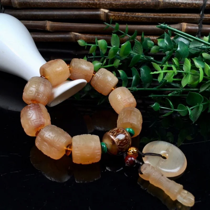 Tibetan Old Horn , Men's Six-Character Mantra Beads Amusement Article Bracelet