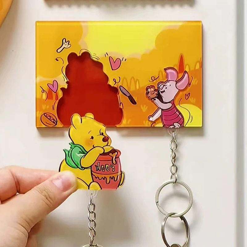 Disney Mickey Mouse Up Winnie The Pooh Key Holders Anti-Lost Pendant Home Decor Refrigerator Sticker for Couples Keychains Ring