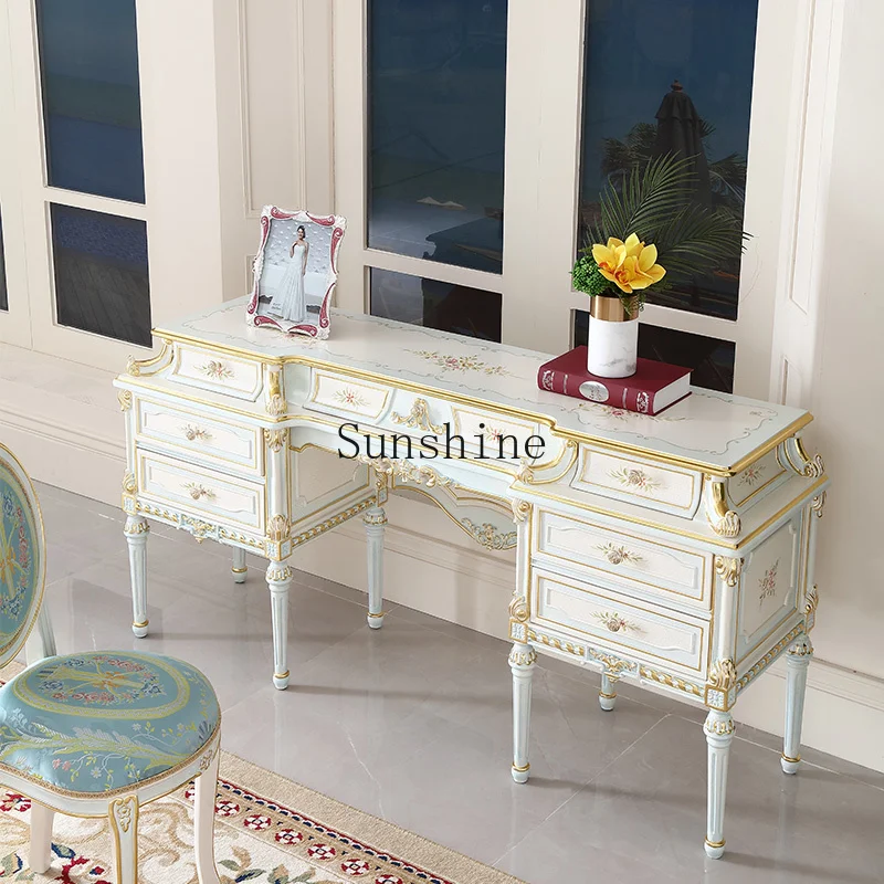 Palace French retro dresser combination crack paint European painted gold foil dresser makeup mirror