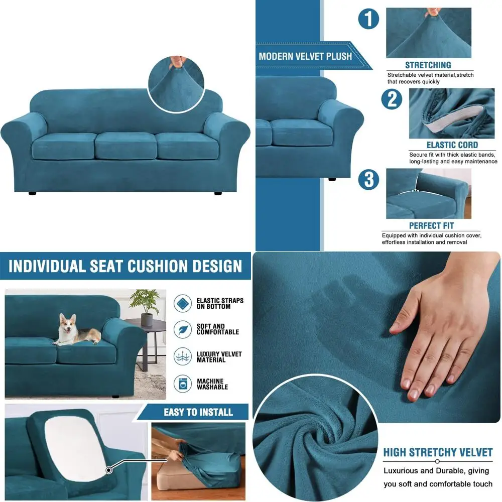 

Роскошный эластичный бархатный чехол для дивана - 4-х предметный чехол для дивана, защита для мебели, плюшевый толстый бархат для современных диванов