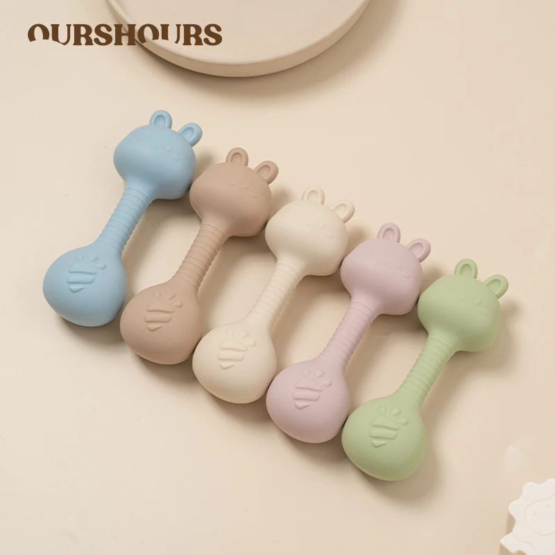 Baby Cartoon Rabbit Silicone Teethers for Boys Girls Rattle Toy Newborn Gifts Easy to Grip Infant Teething Chewing Toys BPA Free