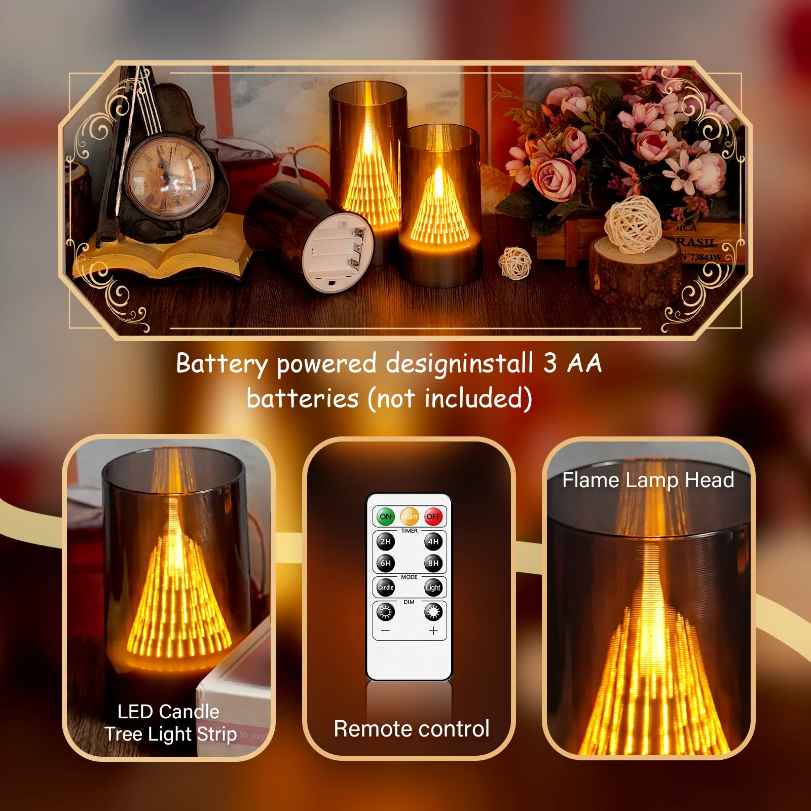 Multicolor Acrylic Flameless LED Electronic Candles Volcano Lamp Timer Dimmable Flickering for Easter Halloween Xmas New Year image 3