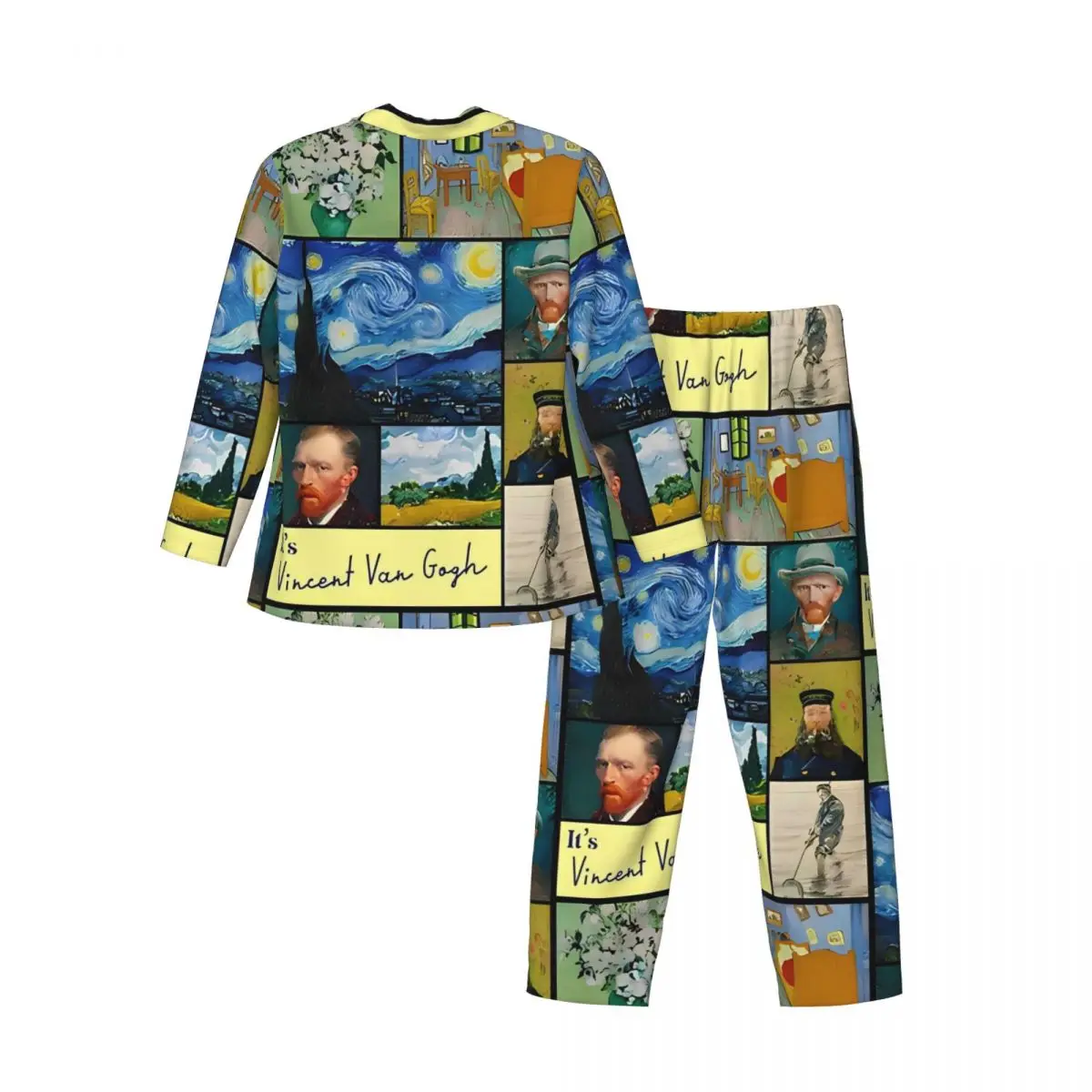 Vincent Van Gogh Collection pyjama ensembles mignon vêtements de nuit homme à manches longues décontracté sommeil deux pièces vêtements de nuit grande taille