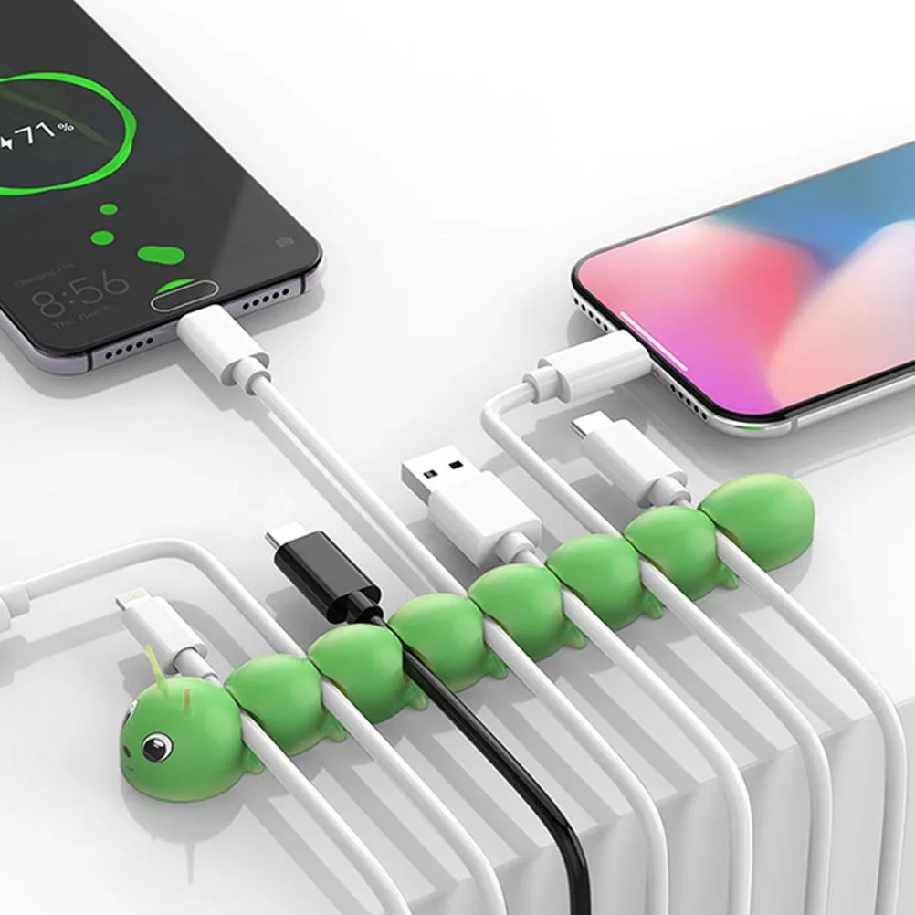 Enrolador de cabo de silicone em forma de lagarta, organizador de dados durável verde para fones de ouvido, carregadores usb, acessórios para laptops, 1 peça