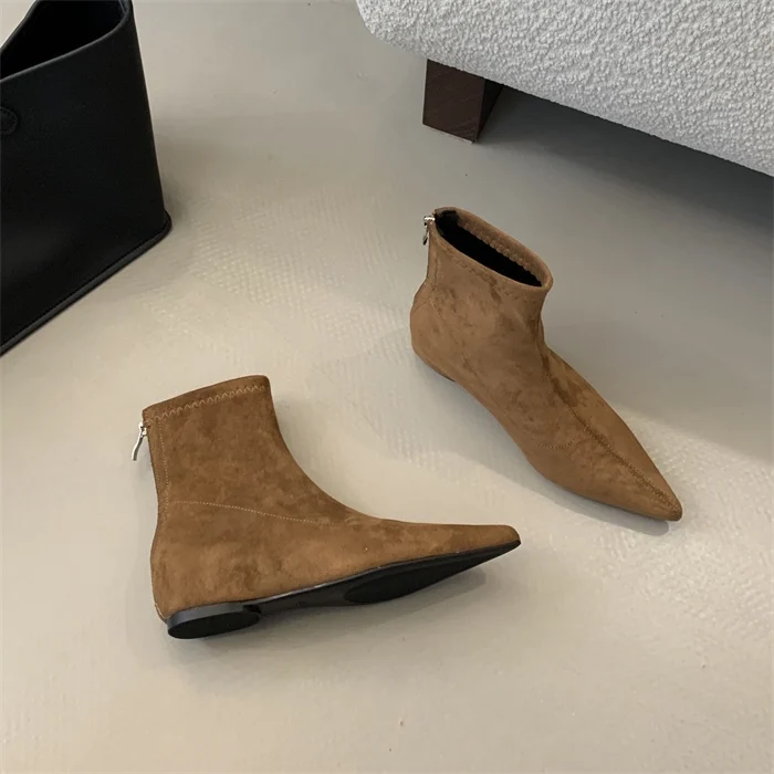 Mulher botas planas sapatos de ponta botas-calçado de inverno feminino baixo pontudo senhoras de borracha outono 2024 tornozelo equitação rendas dedo do pé apontado