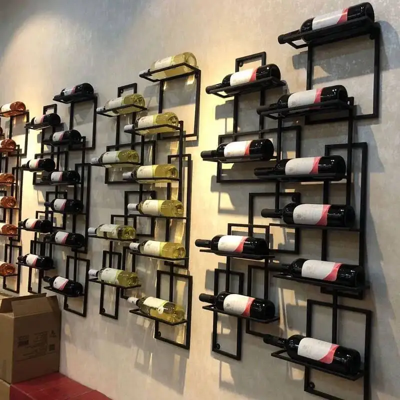 

Wall Mounted Liquor Wine Cabinets Display Shelf Bottle Industrial Buffet Wine Rack Metal Holder Stockage Vin Hotel Furniture