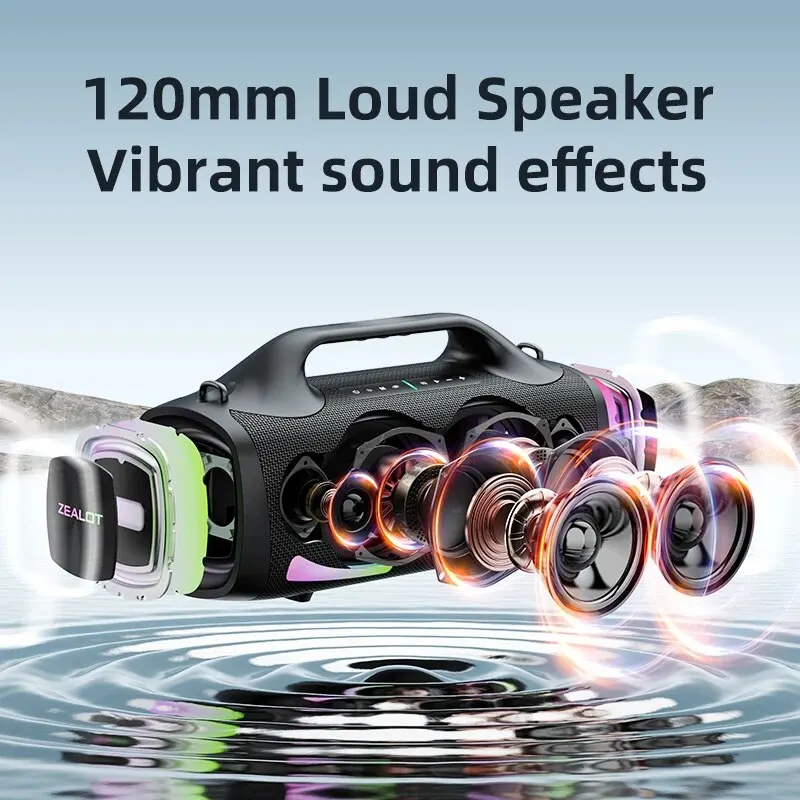 ZEALOT-S79 Speaker Party Portable Speaker with Bluetooth 5.2, Portable Handle, 24-Hour Playtime, for Party, Camping