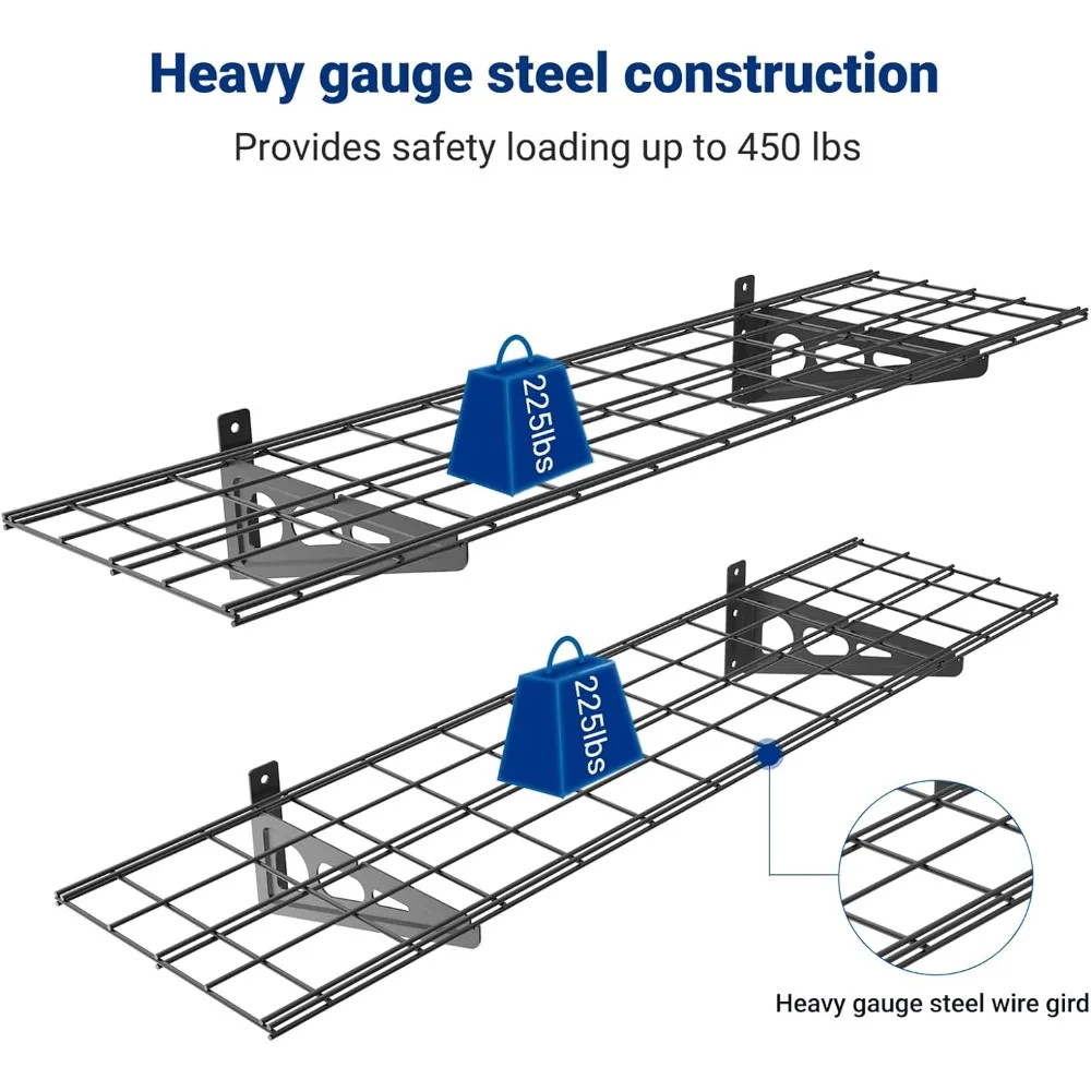 Set of 2 Wall-Mounted Floating Shelves, 1x4ft, 12x48 inches, Black Garage Storage Rack