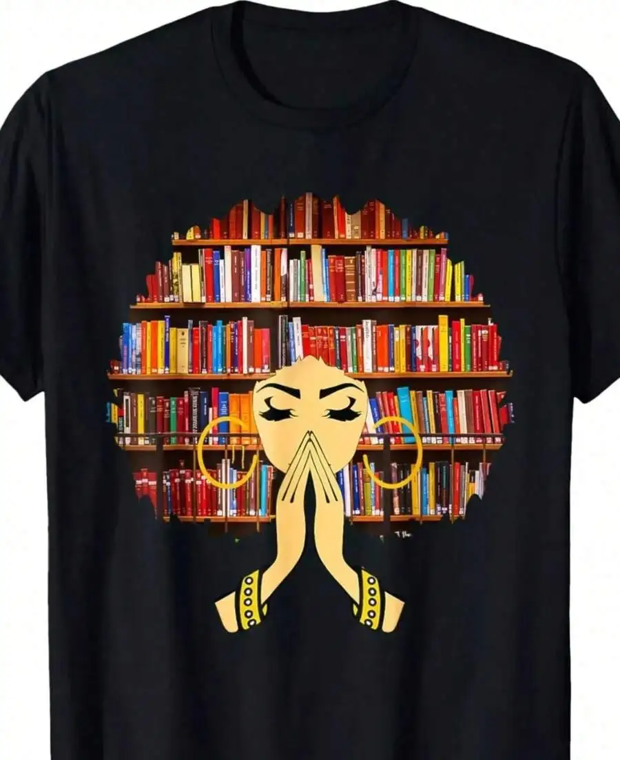 100% Cotton  Magic Afro Book Love Literacy Librarian T-Shirt   220g Heavy Cotton T Shirt High Quality