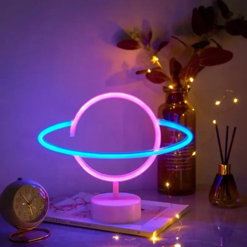 USB وبطارية إمدادات الطاقة مصباح النيون LED ضوء الليل تسجيل فلامنغو شجرة جوز الهند الصبار الجدول مصباح هدية عيد ميلاد غرفة الديكور #4