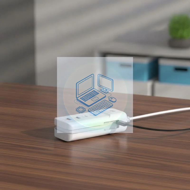66W PD Fast Charging Power Strip Retractable Cable 2 USB 2 PD Ports Antistatic For Home Office Travel