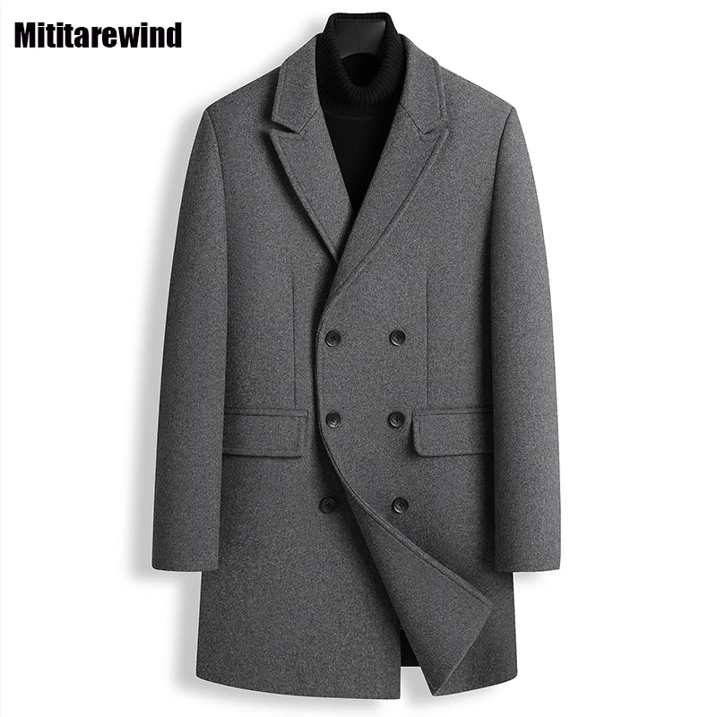 

Winter Long Coat for Men Business Casual Suit Collar Warm Windbreaker Thicken Double-breasted Wool Coats Korean Fashion Overcoat