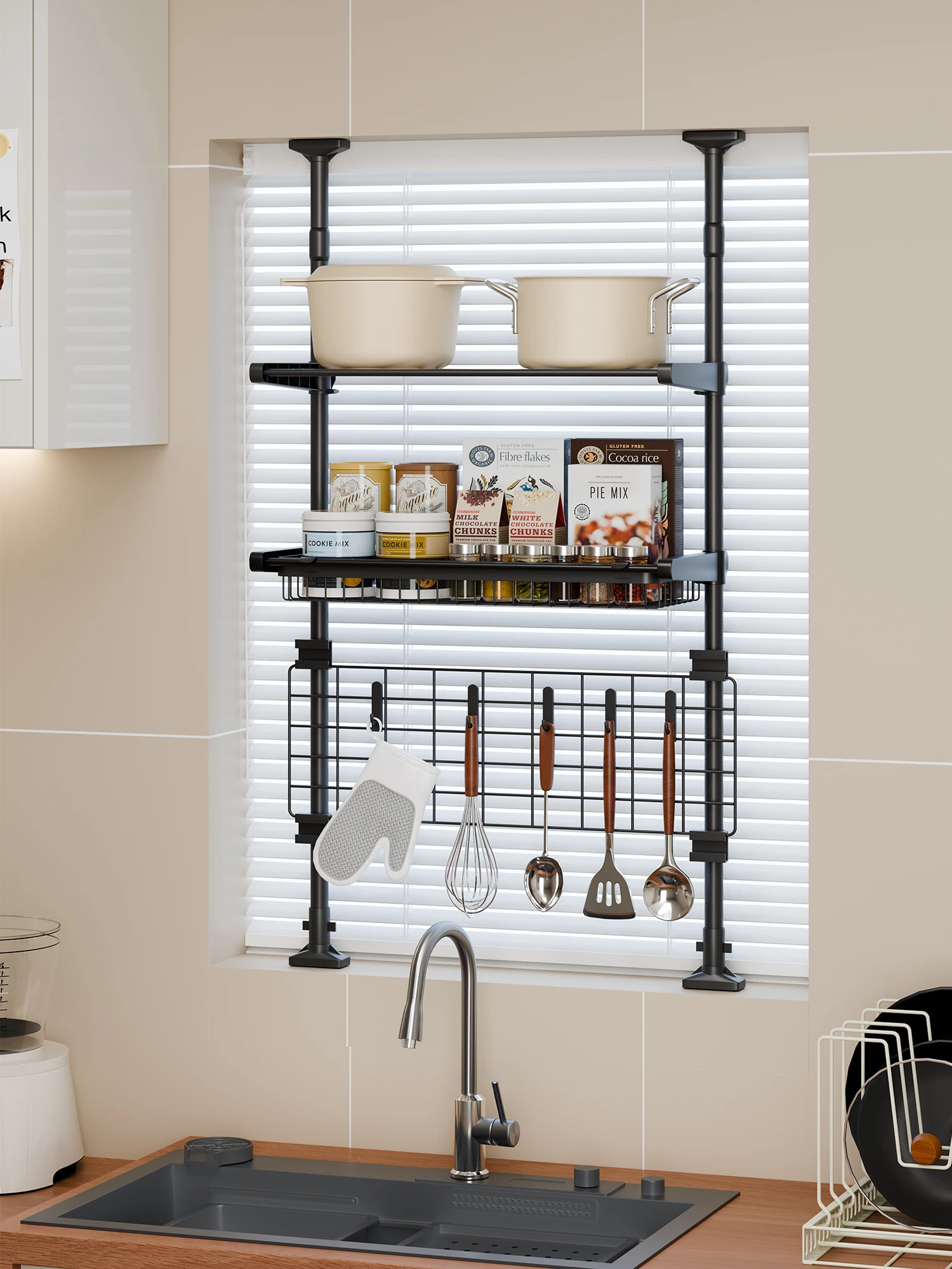 Kitchen windowsill rack multi-functional storage indomitable sink seasoning pot multi-layer space utilization artifact