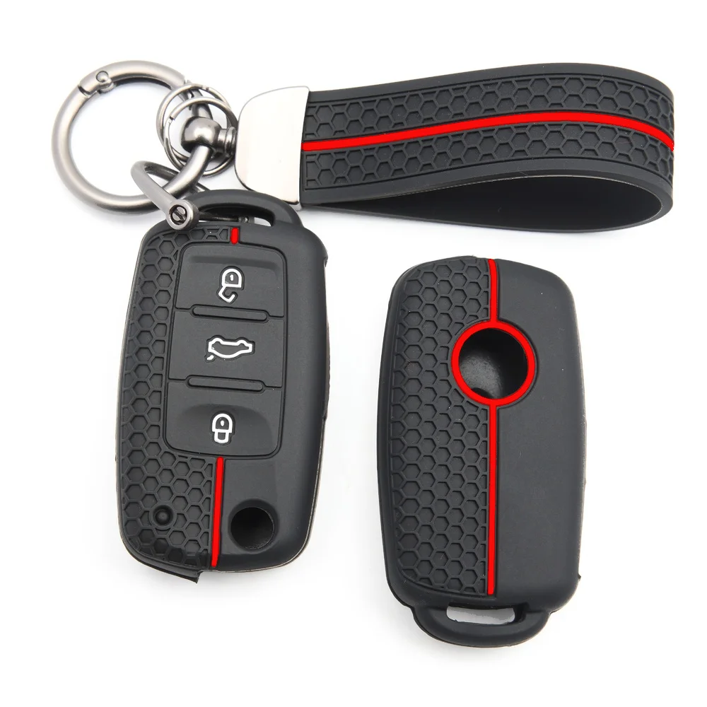 Protective Key Cover With Lanyard For VW Volkswagen Golf 7 MK7 Tiguan MK2 For Skoda Octavia Kodiaq Karoq For Seat Ateca Leon