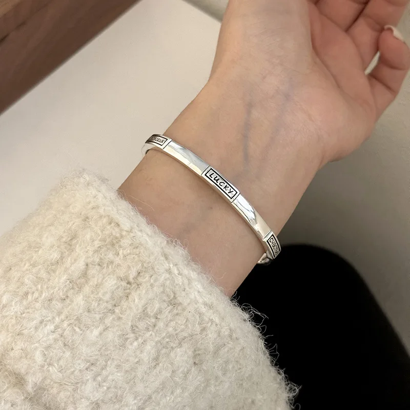 925 Sterling Silver Lucky Heavy Work Bracelet for Women Fashion Retro Desing Jewelry Birthday Gift Wholesale