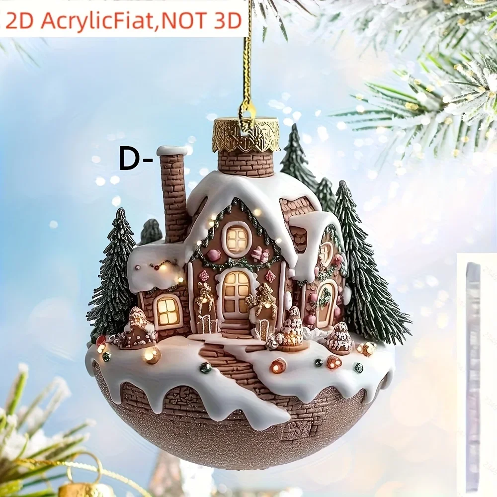 4/12-teiliges Weihnachtsbaumschmuck-Kaffeetassen-Set aus Acryl, Weihnachten, Schnee, Haus, Schokoladenbecher, hängende Verzierung, Autodekoration