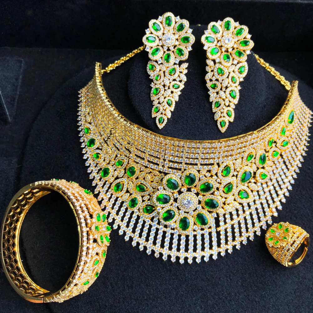 GODKI 4PCS Luxury Big Chokers African Jewelry Set For Women Wedding earings fashion jewelry 2020 indian jewelry Sets