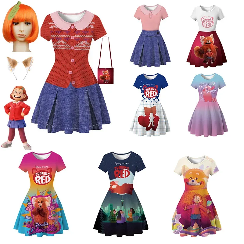 

Meilin Lee Turning Red Princess Косплей Карнавальное платье для дня рождения с париком для костюмов для девочек; 2 д, 5,5 ч;