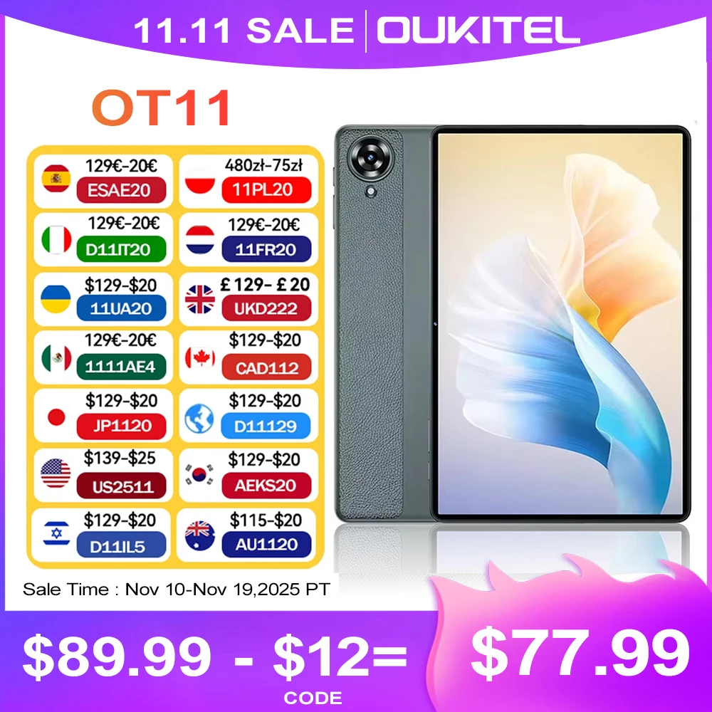 جهاز لوحي Oukitel OT11 بسعة 8000 مللي أمبير/ساعة وشاشة عالية الدقة 11 بوصة وشاشة Widevine L1 للهواتف الذكية وذاكرة وصول عشوائي (16 (4 + 12) جيجابايت وذاكرة وصول عشوائي (128 جيجابايت) وبطاقة SIM مزدوجة وجهاز لوحي 4G يعم