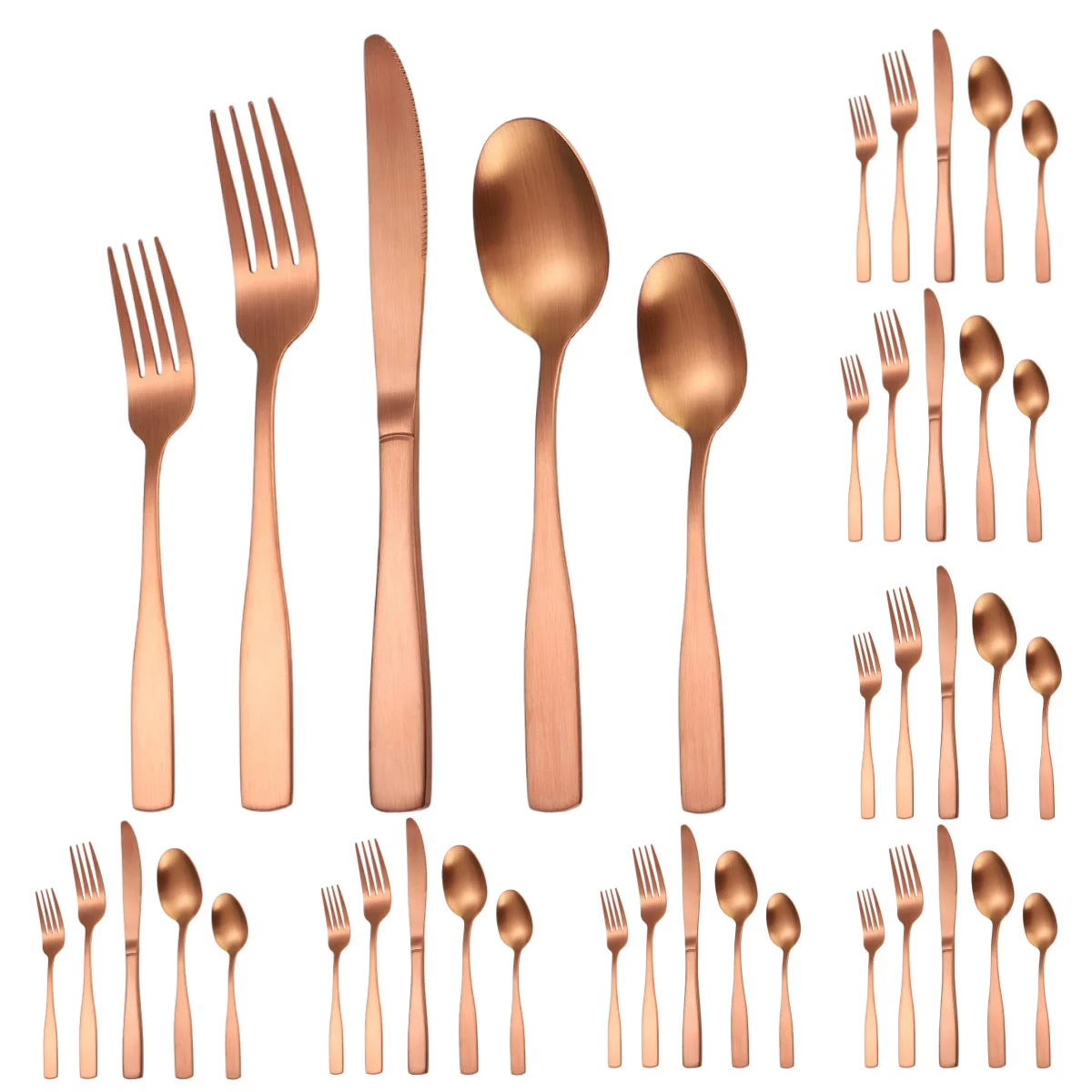 

A · HOUSEWARE 40-Piece Rose Gold Matte Flatware Stainless Steel Silverware Cutlery Set for 8 Forks Spoons Knives Dining Utensil