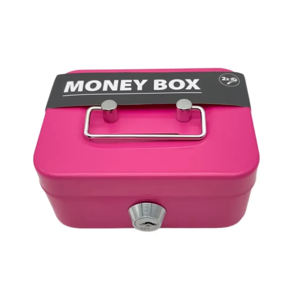Metal Lockable Cash Storage Box with Key & Handle, Portable Small Money Organizer with Lock Cover, Suitable for Kids