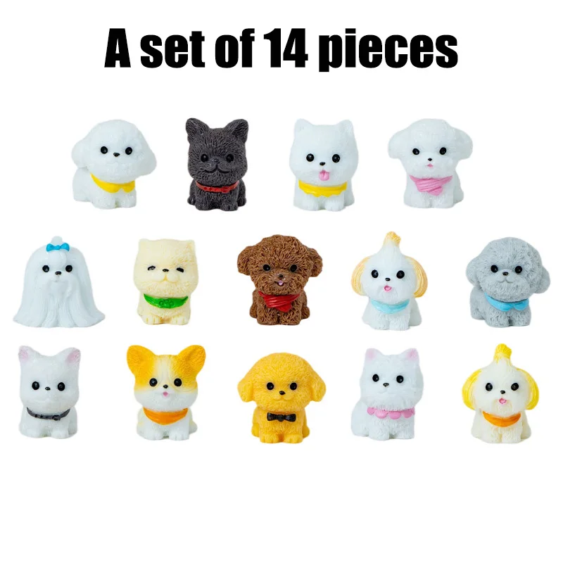 

14pc Micro-landscape simulation cute bib puppy home desktop ornaments creative dollhouse accessories resin craft small ornaments