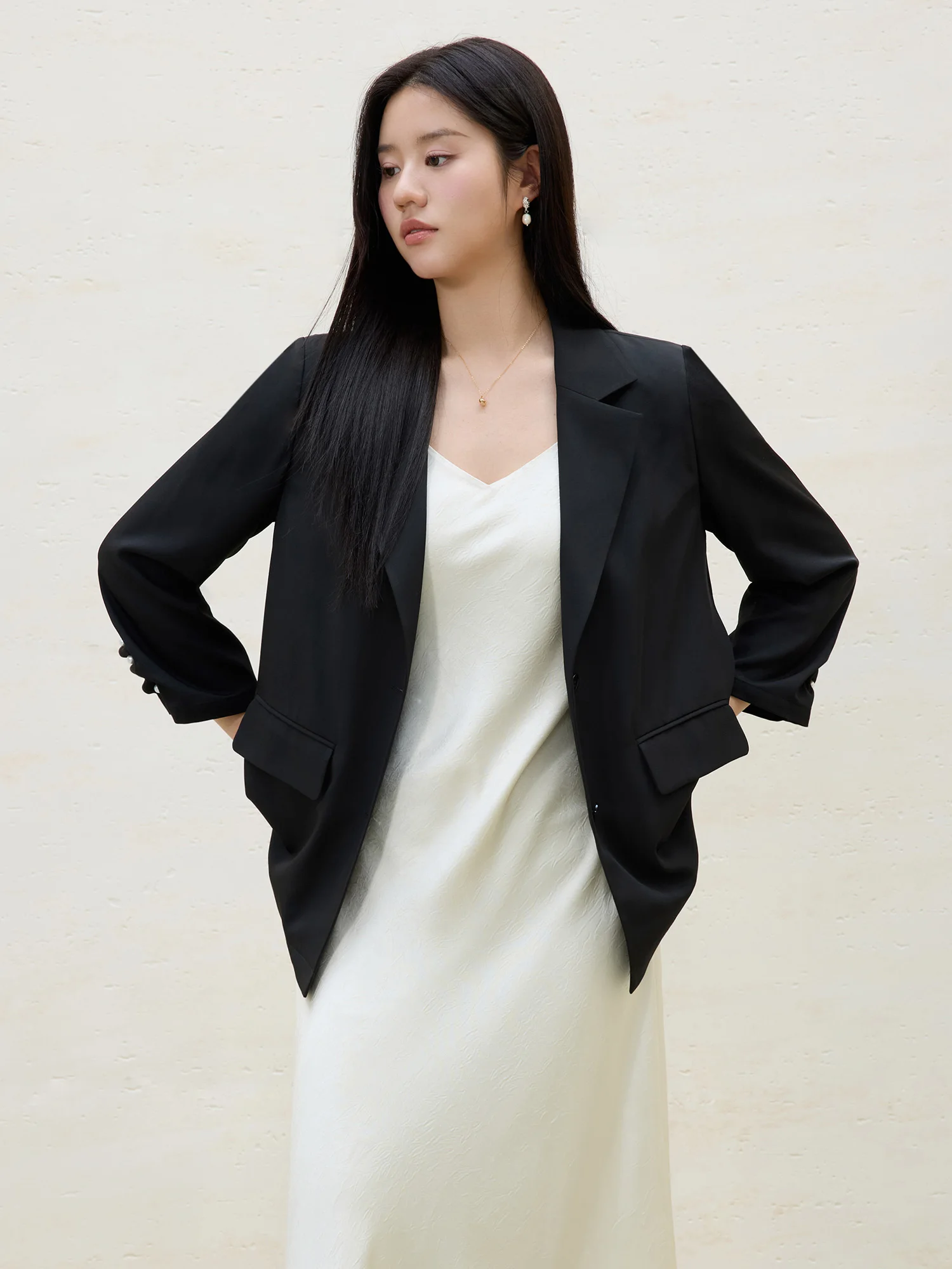DUSHU PLUS ขนาด 2025 ฤดูใบไม้ผลิใหม่ Sun Protection Cool COMMUTER แขนยาวตรงไหล่ Blazer Chic JACKET 25DS81276