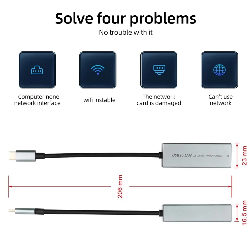 노트북 PC용 USB 3.0 C타입 이더넷 기가비트 어댑터, RJ45 LAN 유선 네트워크 카드 변환기, 2500Mbps, USB3.0, 2.5Gbps