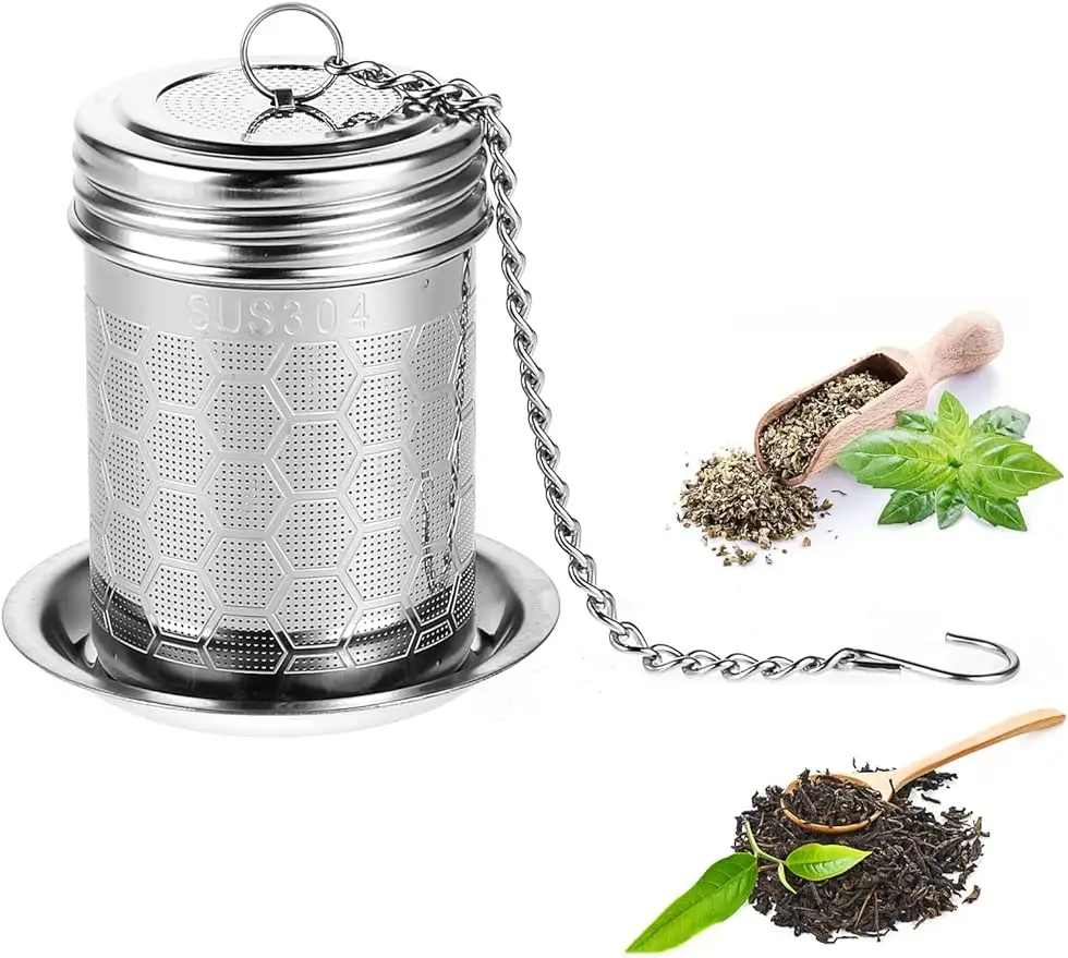 304 Stainless Steel Tea Strainers Set: Extra Fine Mesh Tea Infuser for Loose Leaf Tea - Updated Slim Threaded Lid for Black Tea