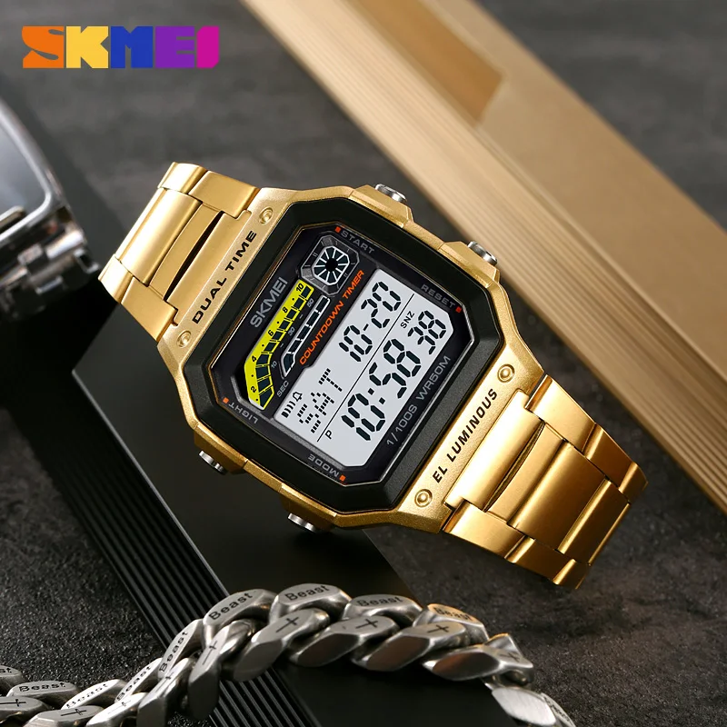 

Skmei мужские спортивные военные часы с обратным отсчетом, хронограф, секундомер, наручные часы 5 бар, водонепроницаемый будильник, цифровые часы с подсветкой, Reloj Hombre