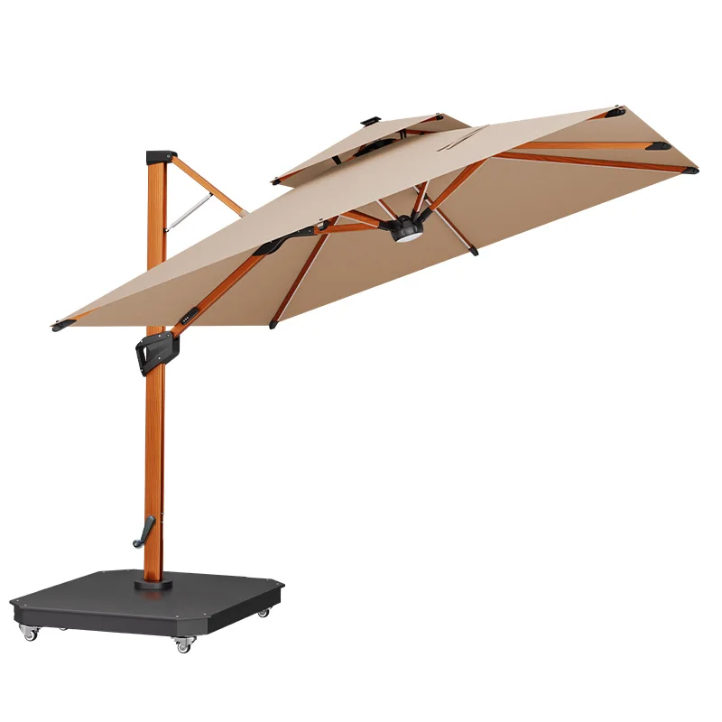 

Custom Deluxe Hydraulic Outdoor Umbrella 3m*3m Garden Courtyard Hotel Led Patio Umbrella with Base