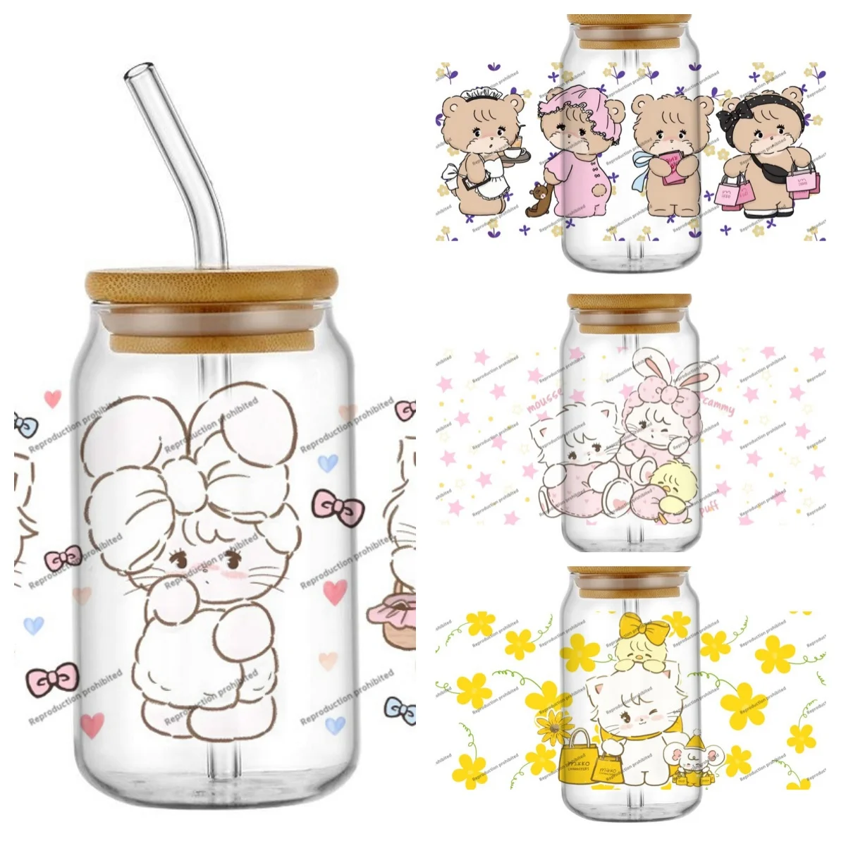 

Высокое качество ‌ 3D-наклейка Kawaii Brown Bear Melody для стаканов Libbey 16 унций, для самостоятельного оформления телефонов и кружек, моющаяся, УФ-печать DTF, для обертывания чашек