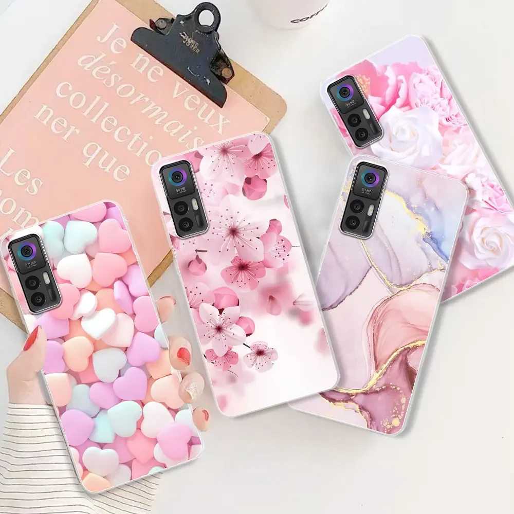 For TCL 30 Plus Case For TCL 30 5G Flower Printing Transparent Silicone Soft Phone Case Cover Coque Bumper For TCL 30 30+ Fundas