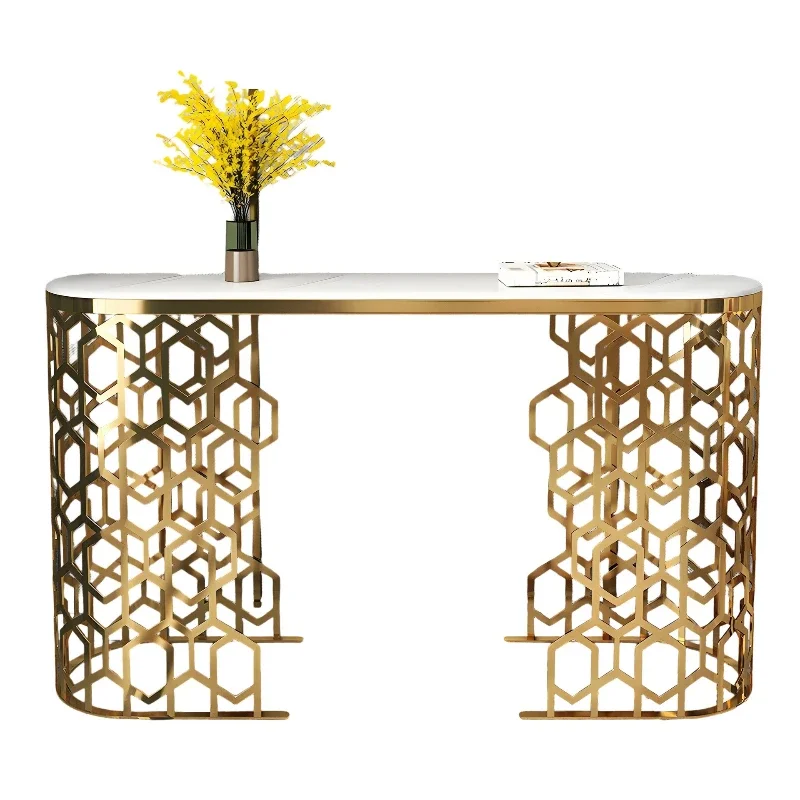 

Simple modern living room art end view table, marble light luxury stainless steel hollow entrance table