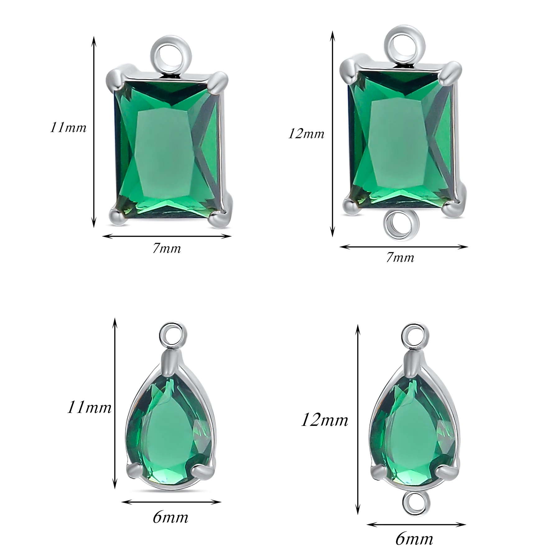 10Pcs Wholesale Green/Black/White Transparent Zircon Pendants Two Holes Crystal Charms Pendant for DIY Necklace Jewelry Making