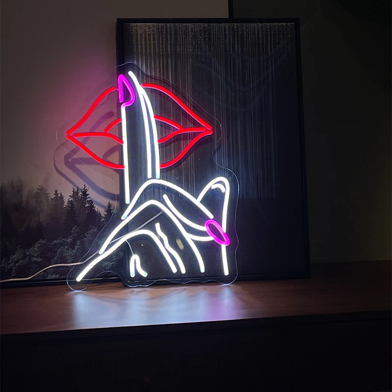 Shhh Lips & Finger Neon Light Sign, Bold LED Wall Decor for Bedroom, Living Room & Game Room, Perfect Gift, Modern Aesthetic Art