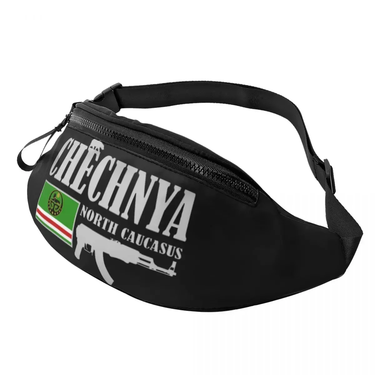 Chechnya Fighter Fanny Pack Women Men Custom Chechen Flag Crossbody Waist Bag for Cycling Camping Phone Money Pouch