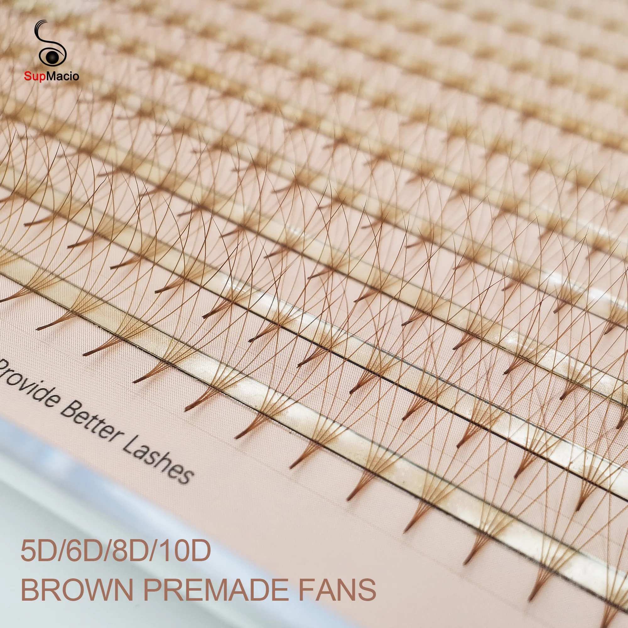 SupMacio Brown Premade fans Eyelash Extensions Thin Pointy Base 10D 6D 5D 4D 3D Volume Sharp Narrow Stem Clusters Russian