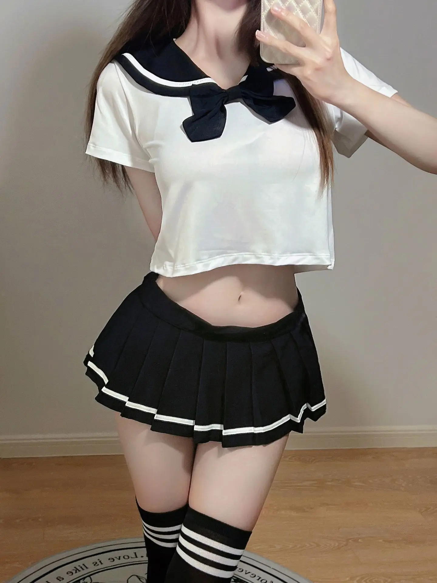 Sexy Geplooide Rok Ultra Kort Uniform Jk Uniform Kerst Doorzichtige Jurk Mini Shirt Vrouwen Koreaanse Stijl Mode Set Ftnc