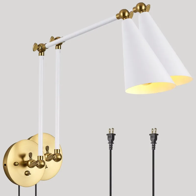 

Vintage rocker arm folding brass black wall lamp bedroom bed reading study corridor background wall decorative lamp