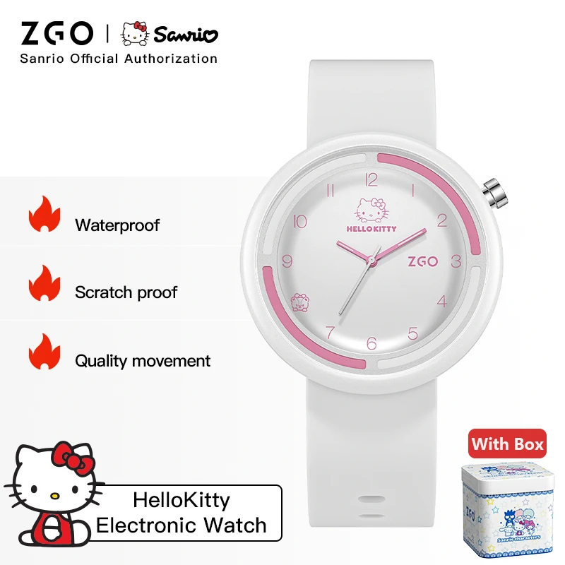 ZGO X Hello Kitty Sanrio Ladies Watch Cute And Simple Silicone Strap Luminous. Waterproof Quartz Wristwatch Gift 2135