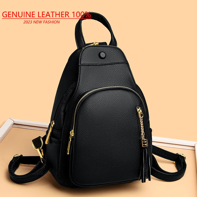 Fashion Versatile Zipper Bag Trendy Designer Genuine LeatherDouble Shoulder Bag Women Large Capacity Solid Color Single Shoulder