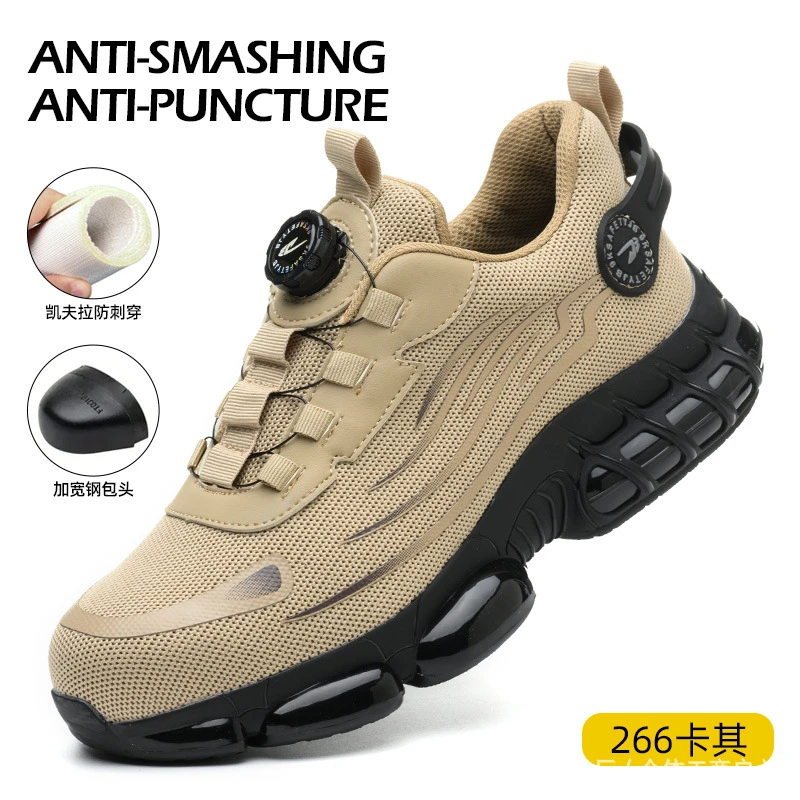 Men'S New High‑Tech Button High‑Top Safety Shoes Steel Toe Anti‑Smash Anti‑Puncture Protective Industrial Work Footwear For Cros