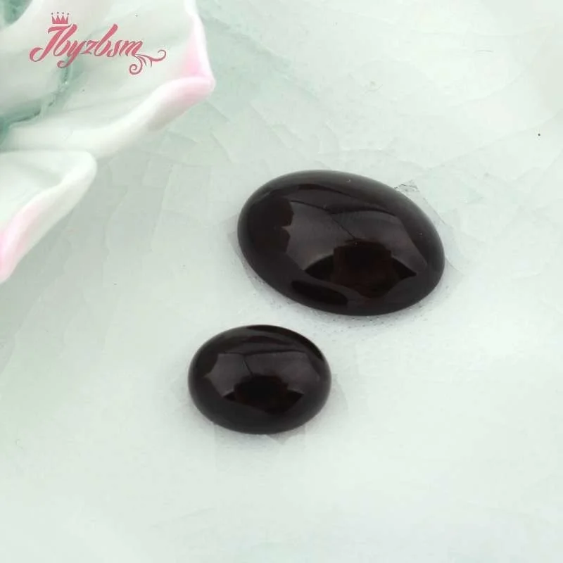 Oval Black Agates CAB Cabochon Flatback Dome Undrilled Natural Stone for DIY Accessories Earring Ring Jewelry Making 5 Pcs